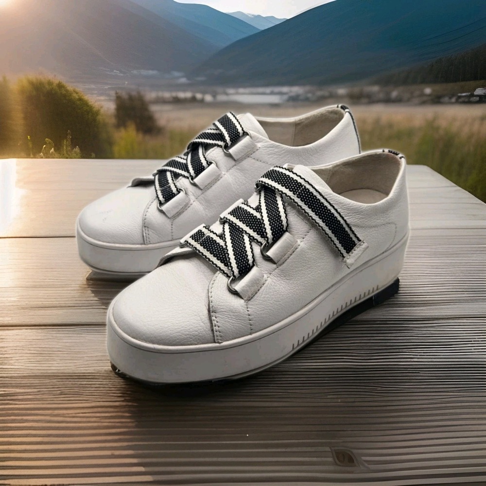Silent D LAFAY White Leather Platform Sneakers Women's US 6 Velcr0 Strap